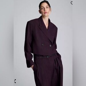 Elegant Kenneth Cole Double-Breasted Suit Set in Deep Purple pinstrip